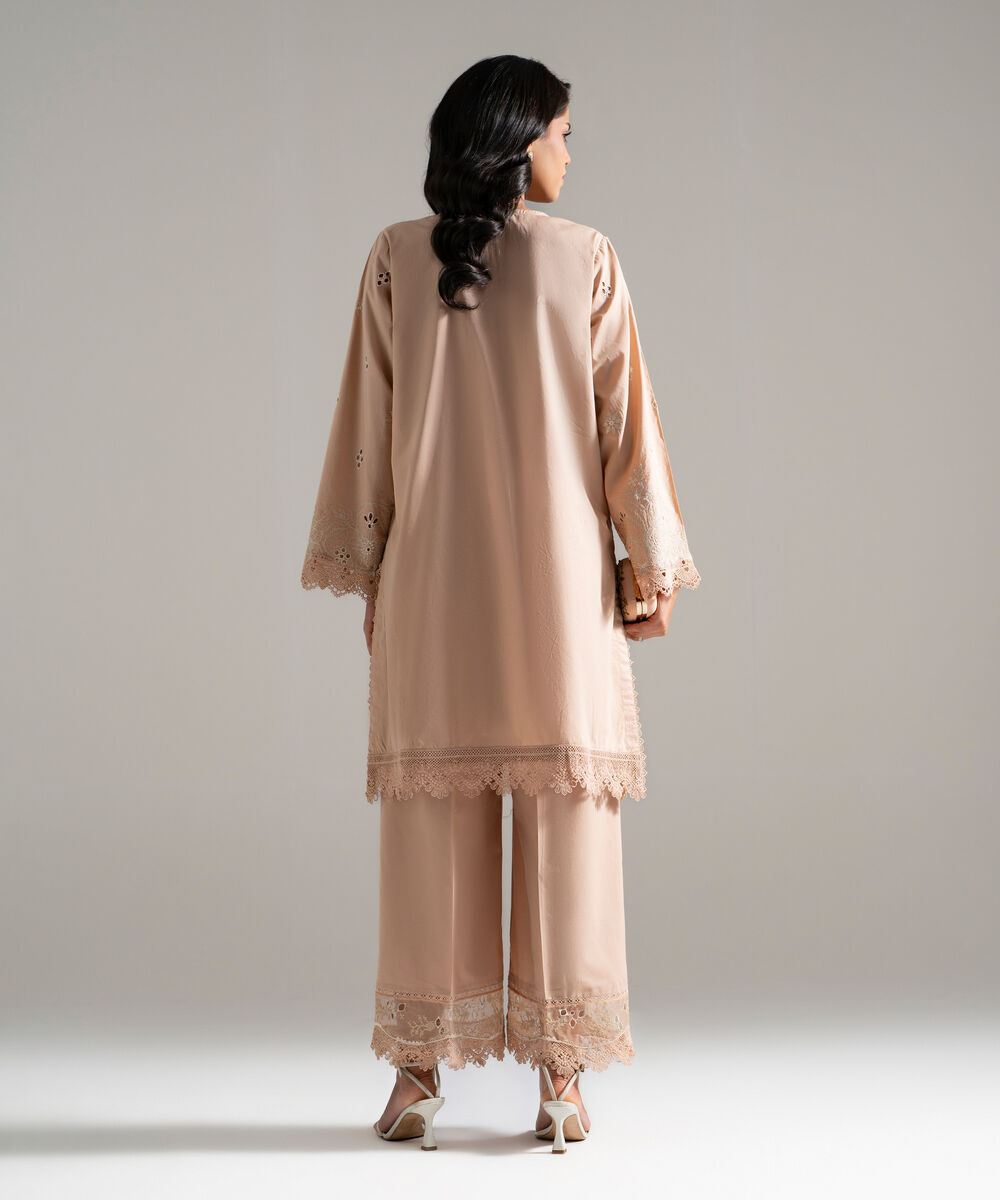 Women's RTW Lawn Embroidered Beige 2 Piece Suit