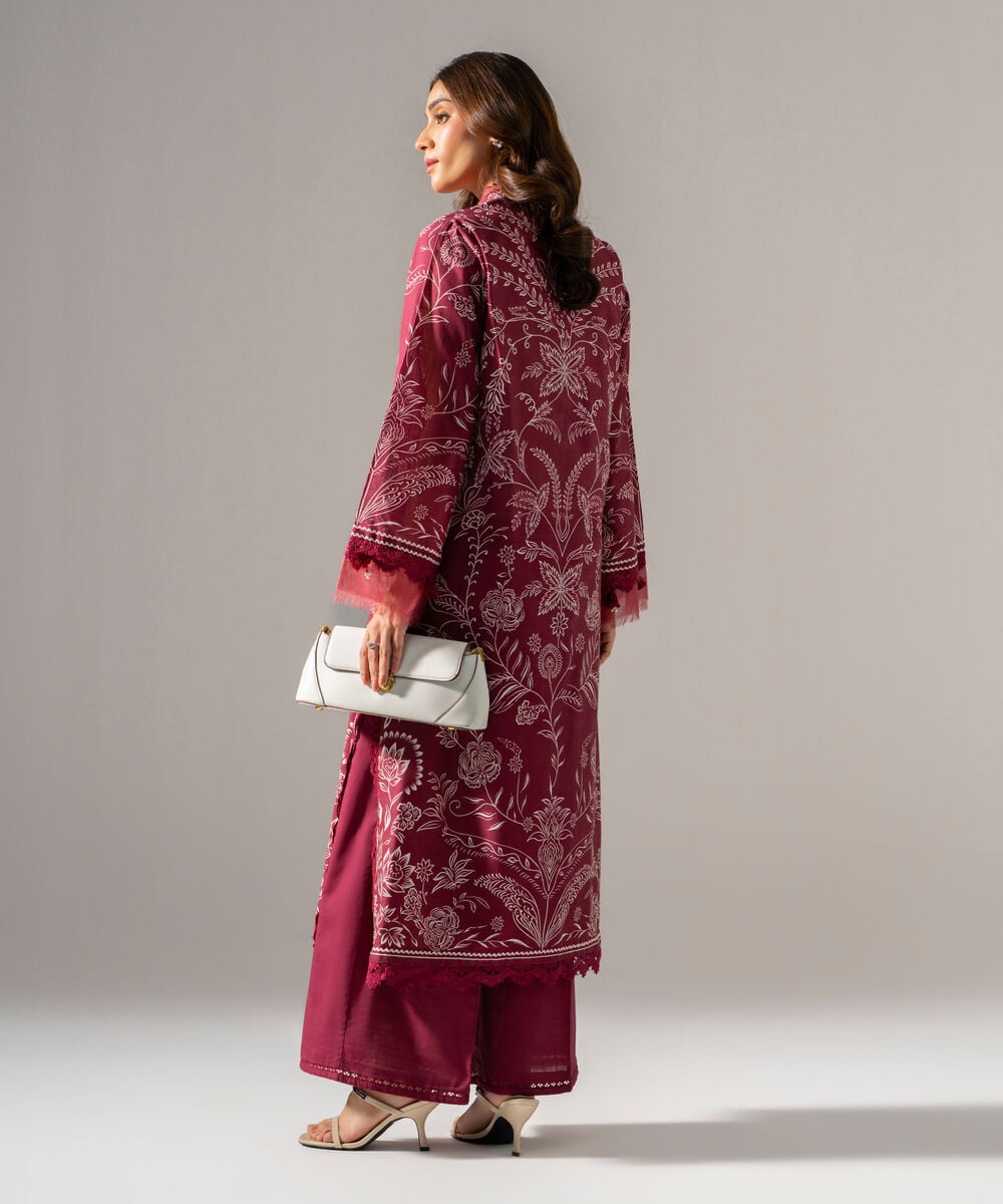 Women's RTW Printed Cross Hatch Maroon A-Line Shirt