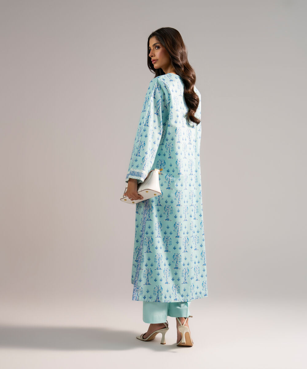 Women's RTW Cotton Viscose Embroidered Light Blue A-Line Shirt