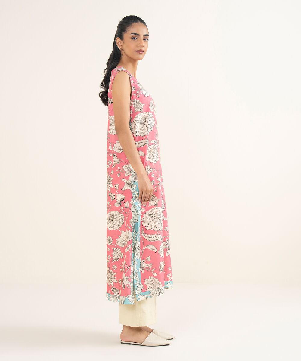 Women's RTW Herringbone Printed Pink Straight Shirt