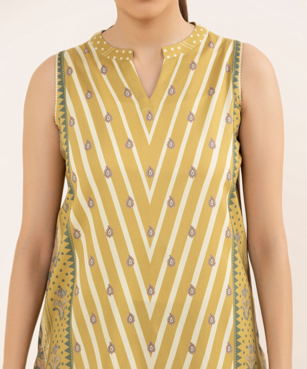 Women's Unstitched Arabic Lawn Printed Yellow 3 Piece Suit