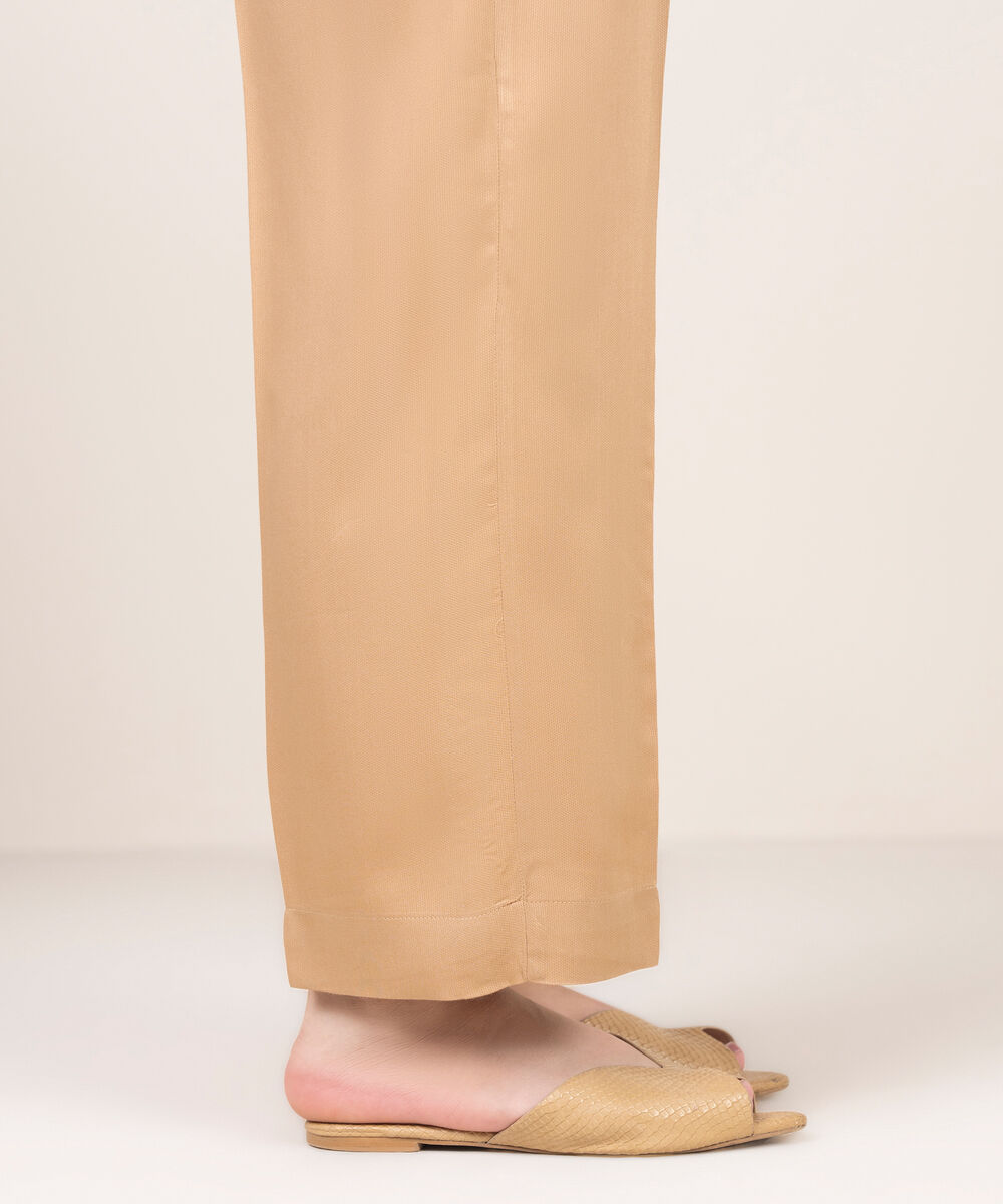 Women's RTW Bedford Solid Beige Straight Pants