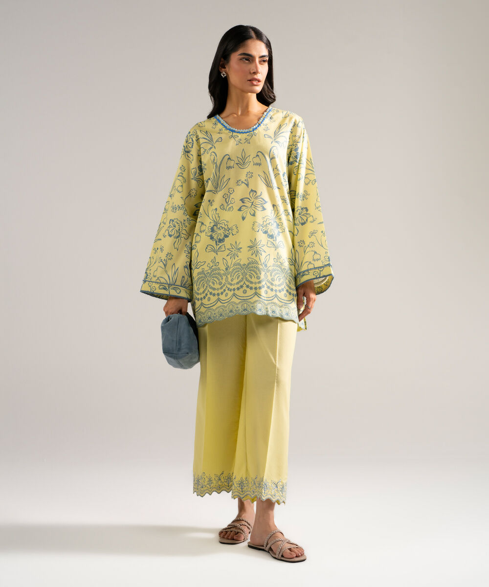 Women's RTW Dobby Printed Yellow Straight Shirt