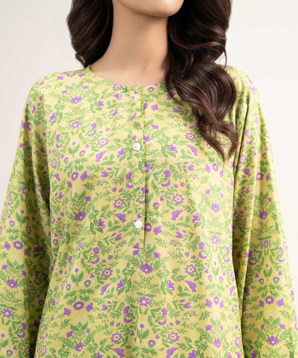 Women's RTW Arabic Lawn Printed Green Straight Shirt