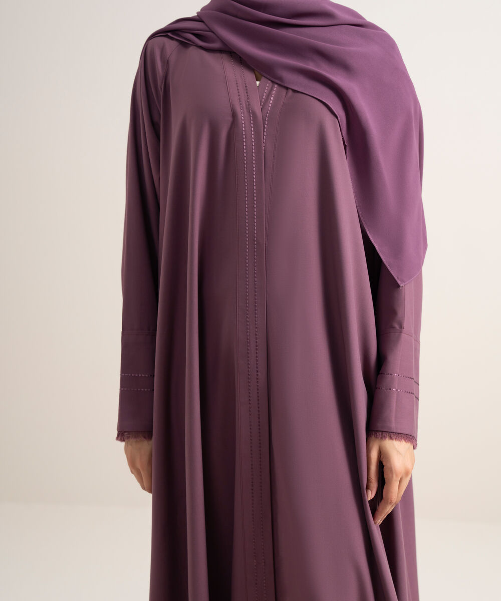 Women's Burgundy Button Through Raglan Abbaya