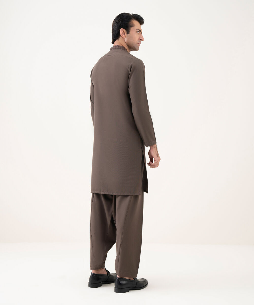 Men's Viscose Embroidered Brown Kurta Shalwar