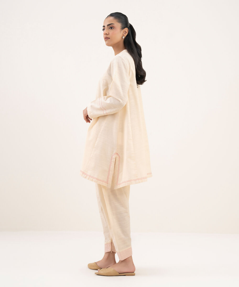 Women's RTW Khaddar Solid Straight White Shirt