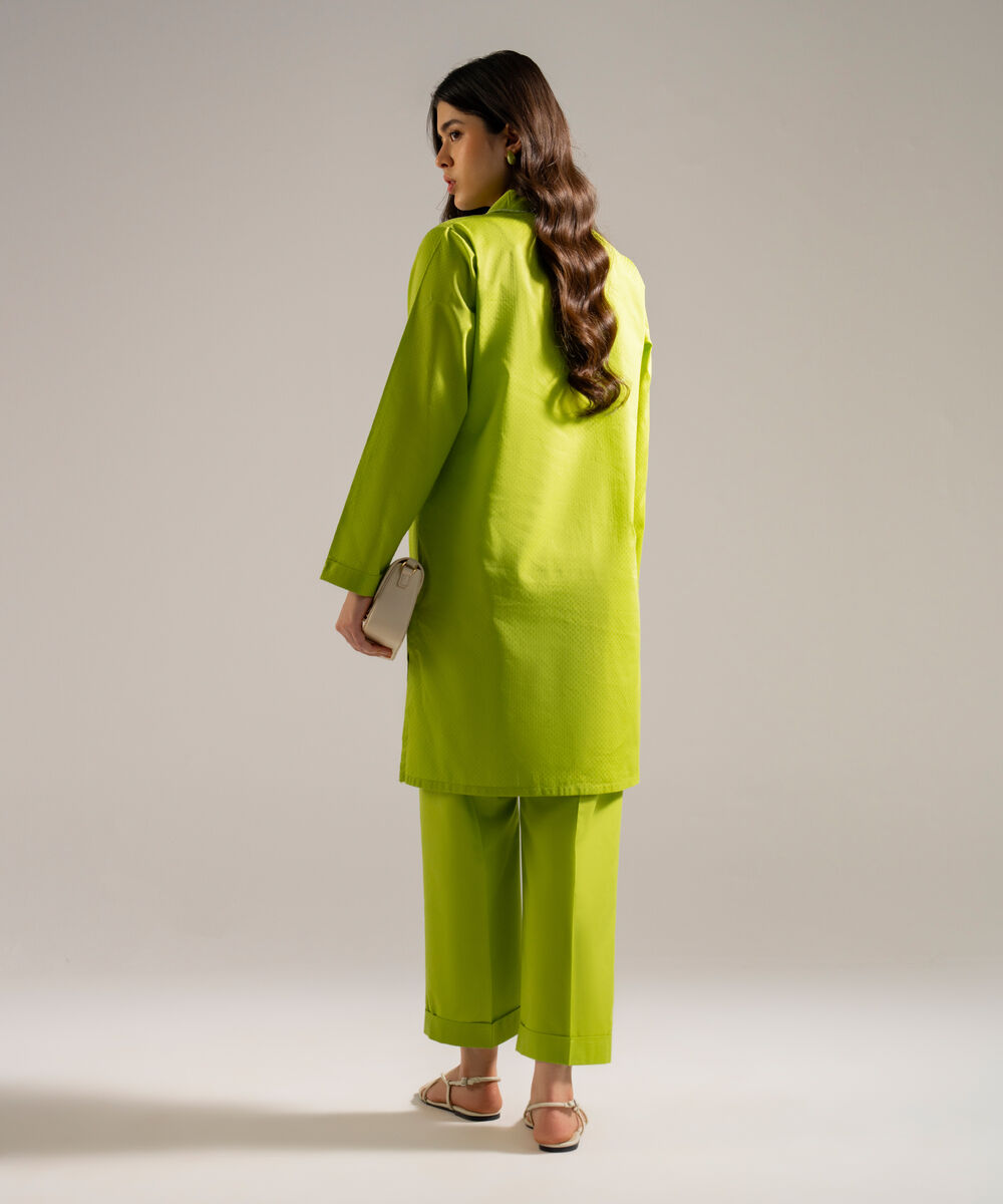 Women's RTW Dobby Solid Green Straight Shirt