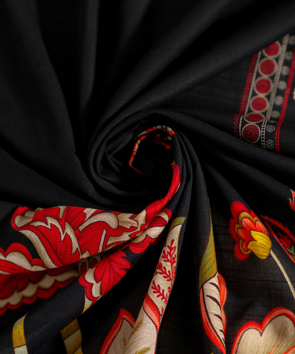 Women's RTW Printed Black Khaddar Dupatta