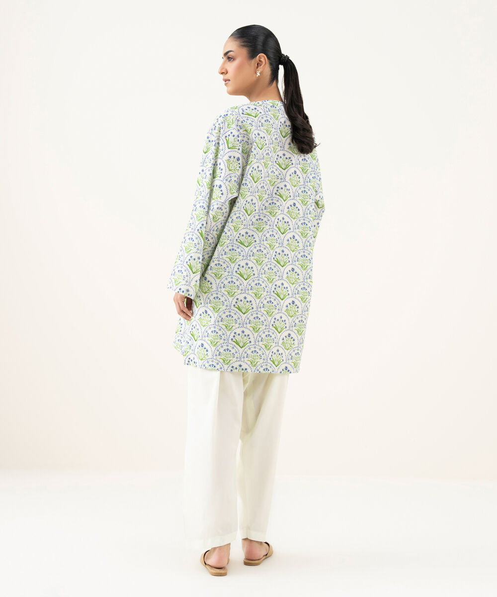 Women's RTW Cambric Printed Mint Green Straight Shirt