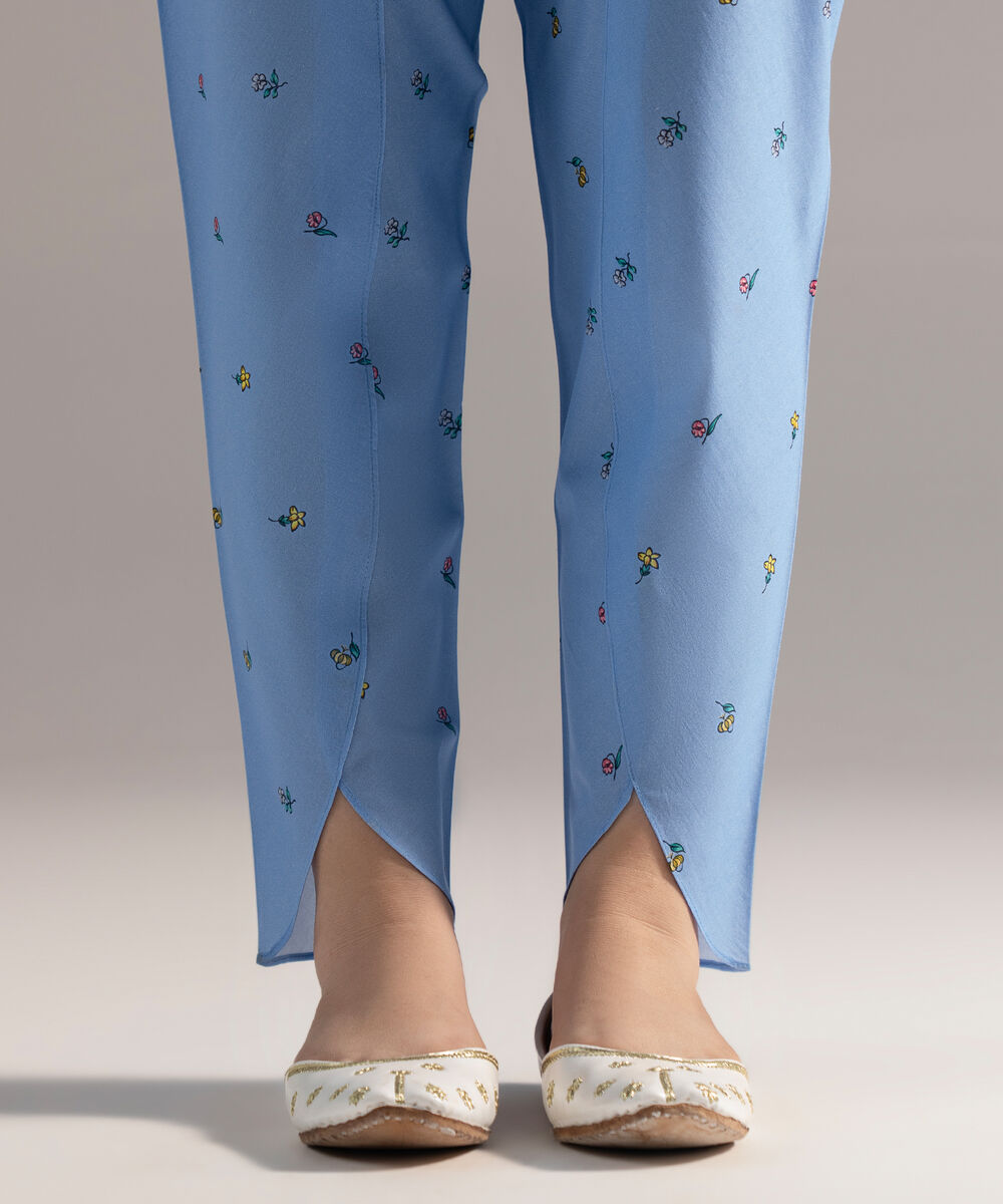 Women's RTW Cambric Printed Ice Blue Tulip Shalwar