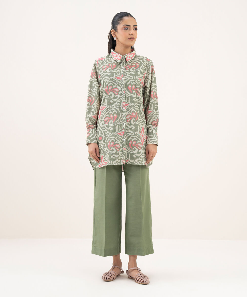 Women's RTW Khaddar Printed Button Down Grey Shirt