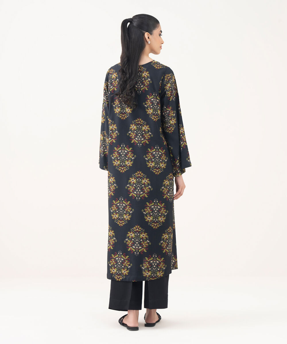 Women's RTW Viscose Linen Black Printed A-Line Shirt