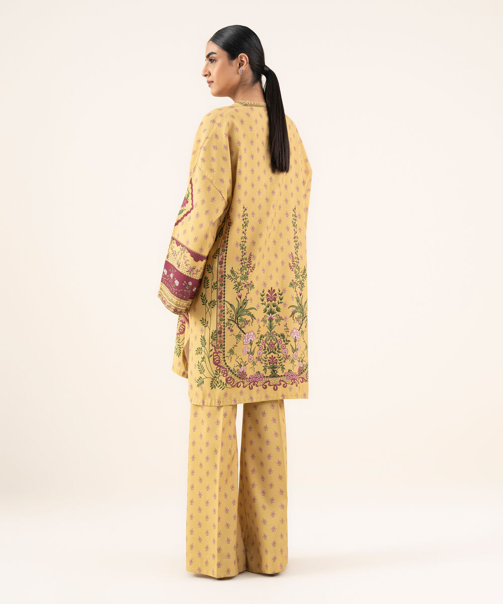 Women's Unstitched Lawn Printed Beige 2 Piece Suit