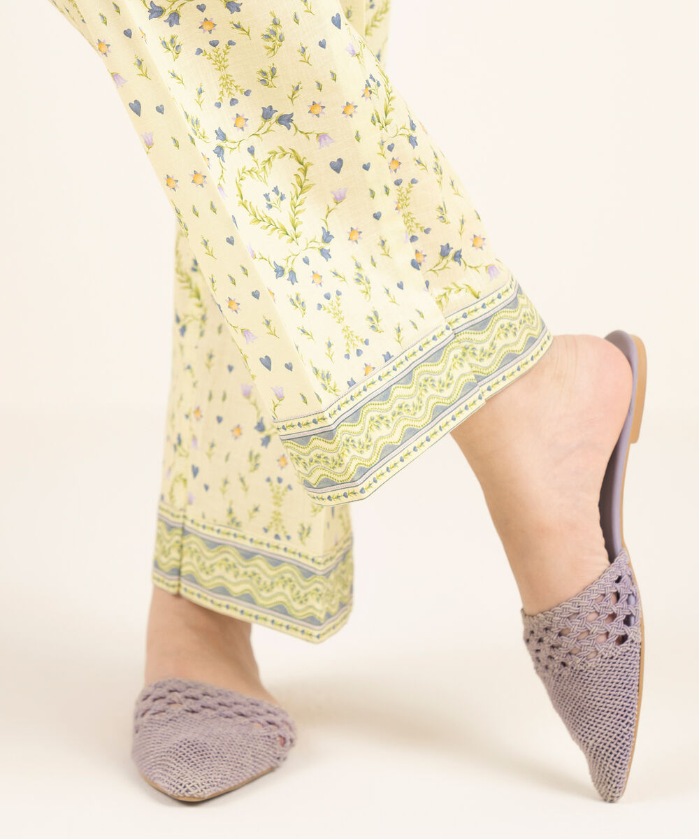 Women's RTW Crosshatch Printed Pale Yellow Straight Pants