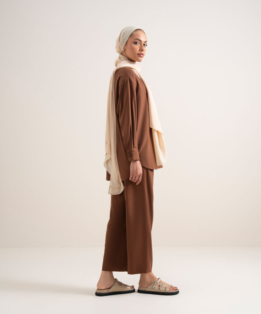 Women's Brown Viscose Button Down