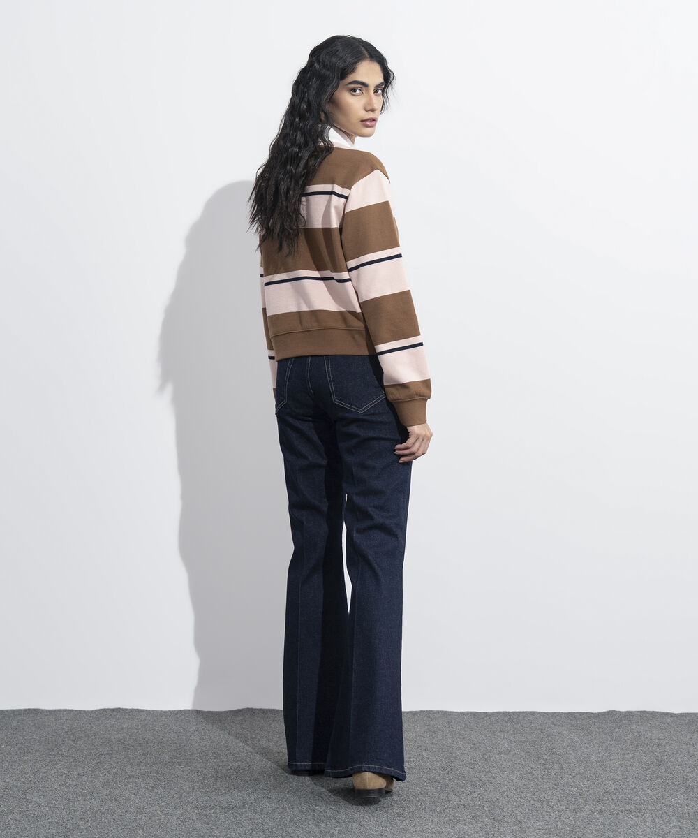 Women's Western Wear Multi Striped Polo Neck Sweatshirt