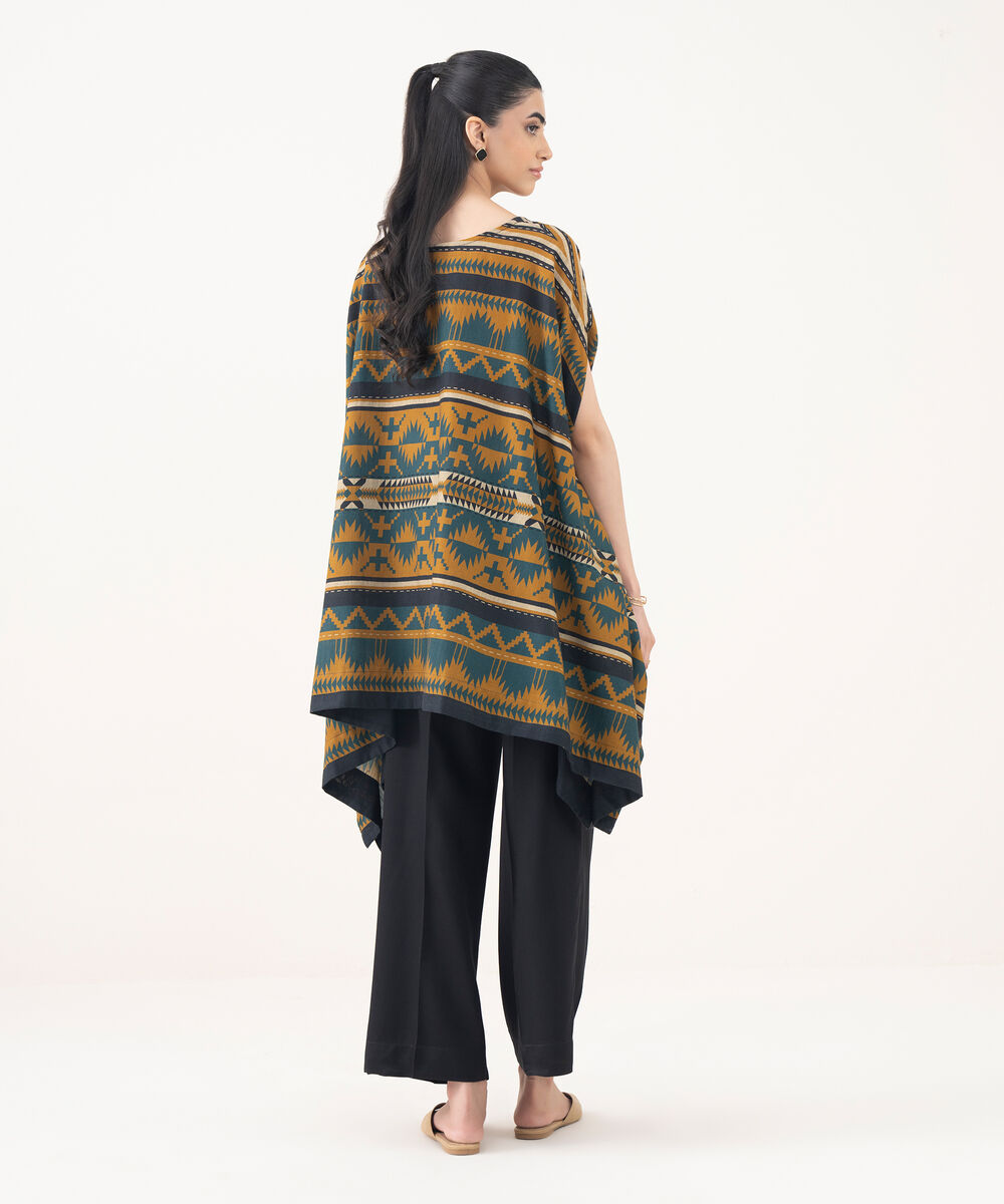 Women's RTW Light Khaddar Mustard Printed Kaftaan