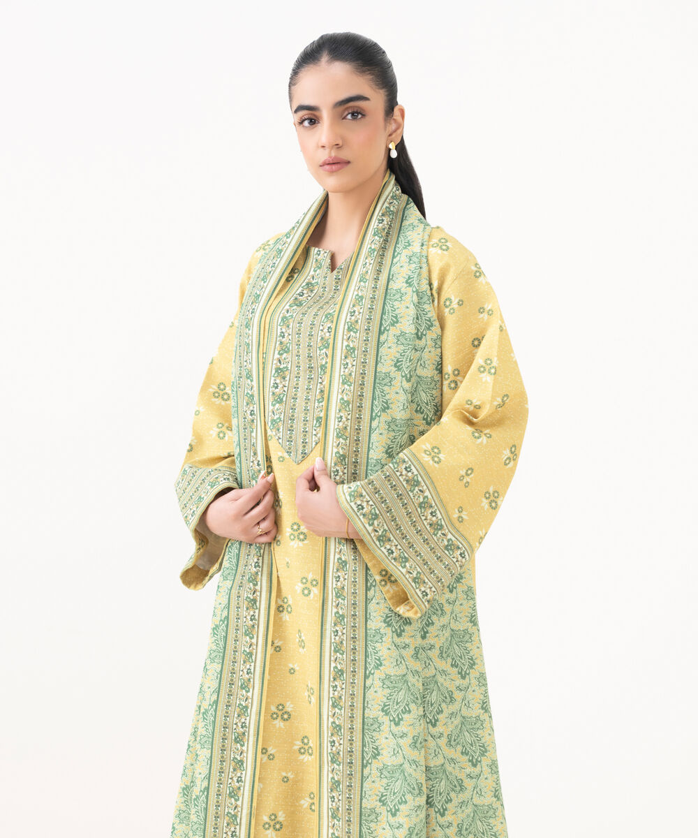 Women's Unstitched Cotton Printed Yellow 2 Piece Suit