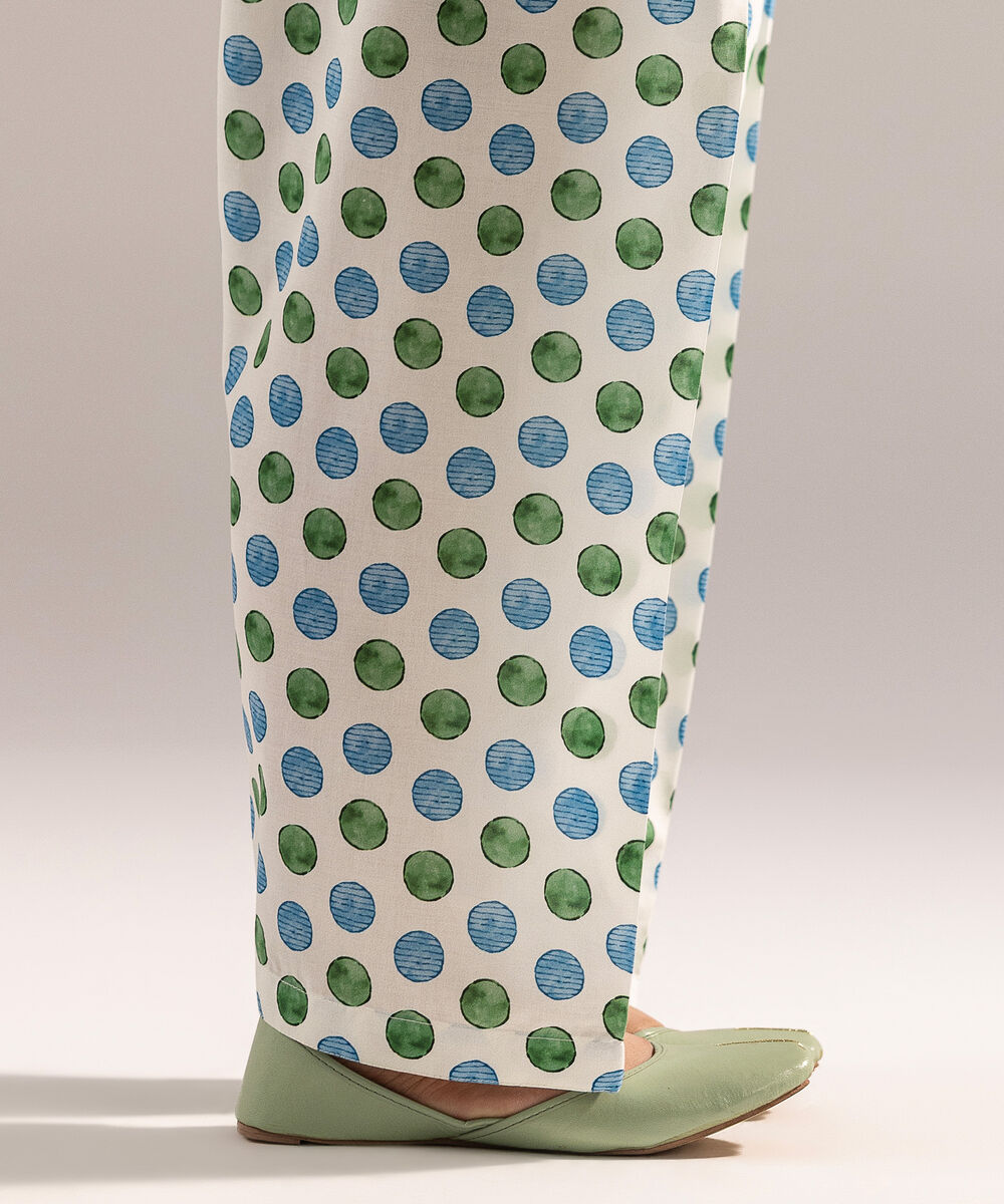 Women's RTW Cambric Printed White Shalwar