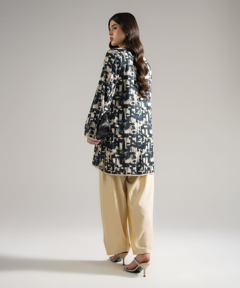 Women's RTW Arabic Lawn Printed Dark Blue 2 Piece Suit