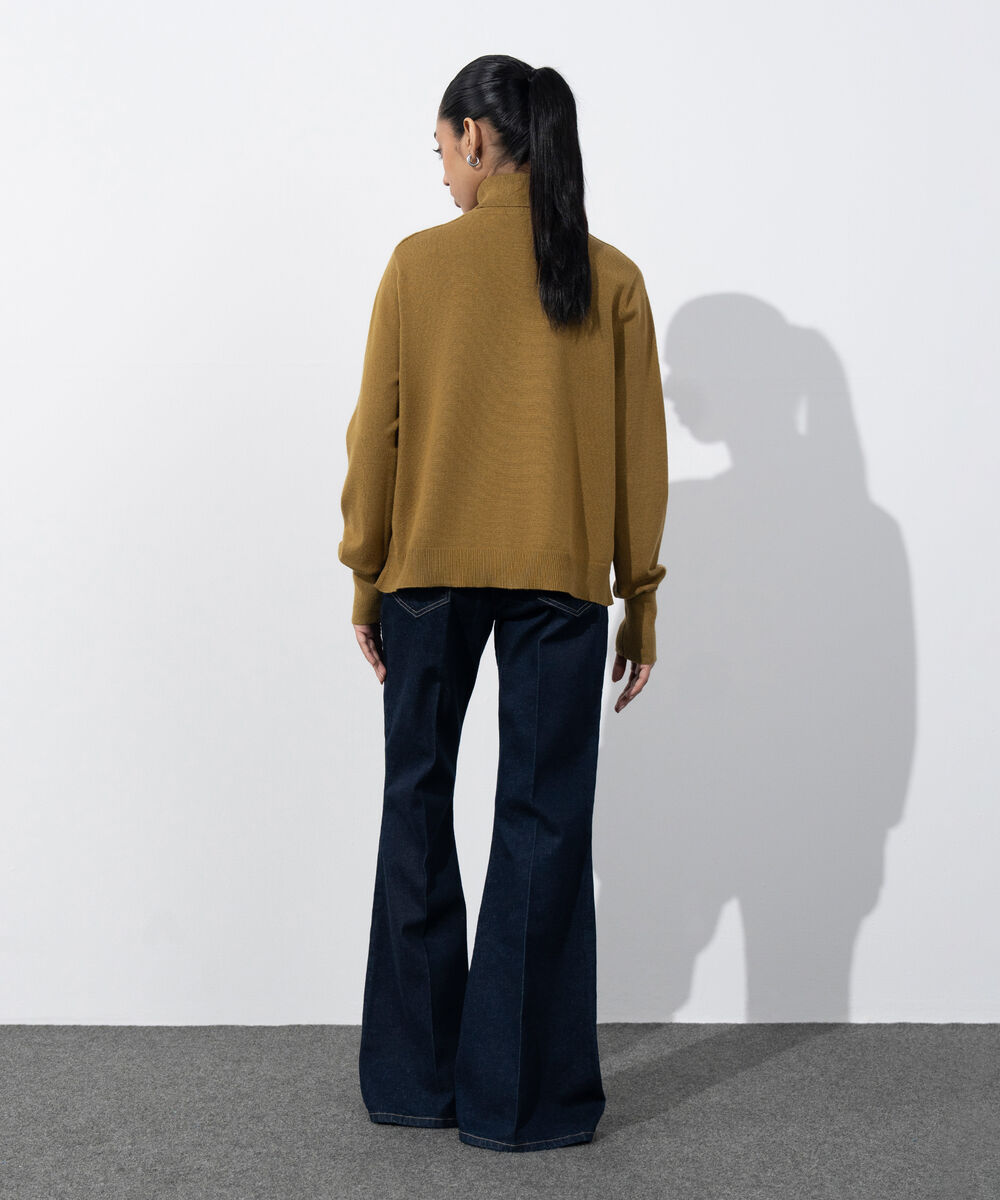 Women's Western Wear Olive Green Turtle Neck Knit Sweater