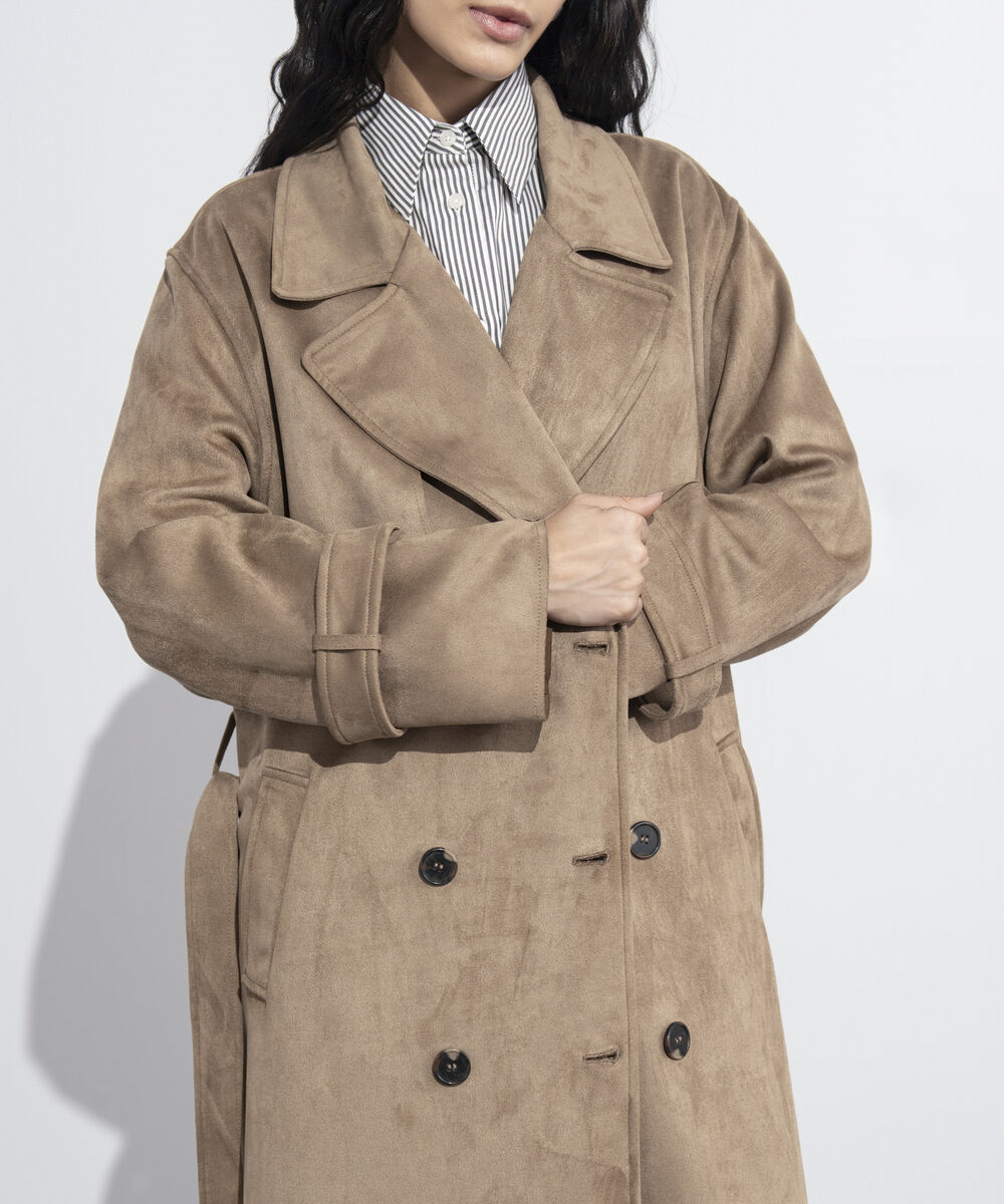 Women's Western Wear Brown Faux Suede Trench Coat