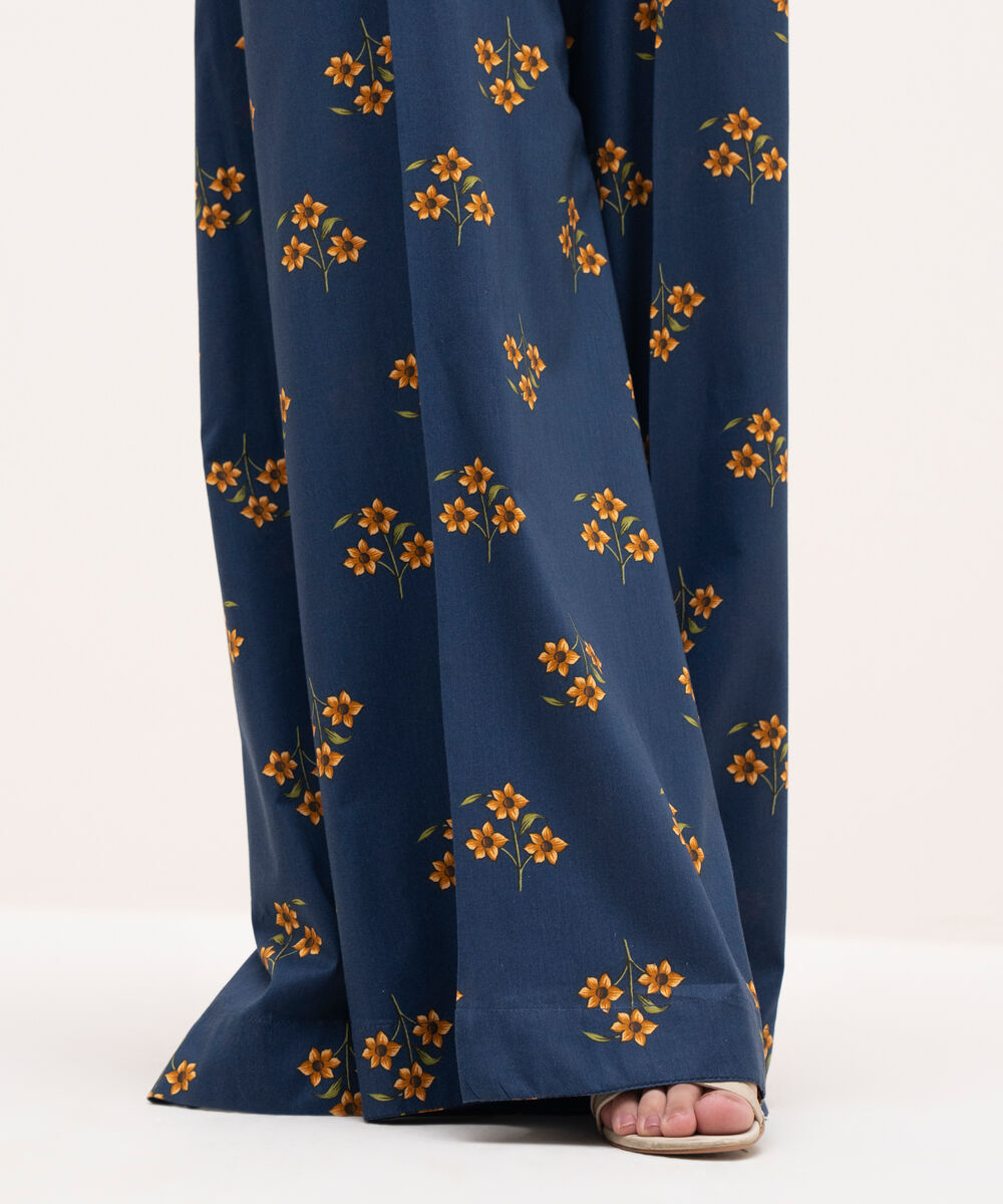 Women's RTW Cotton Viscose Blue Printed Flared Pants
