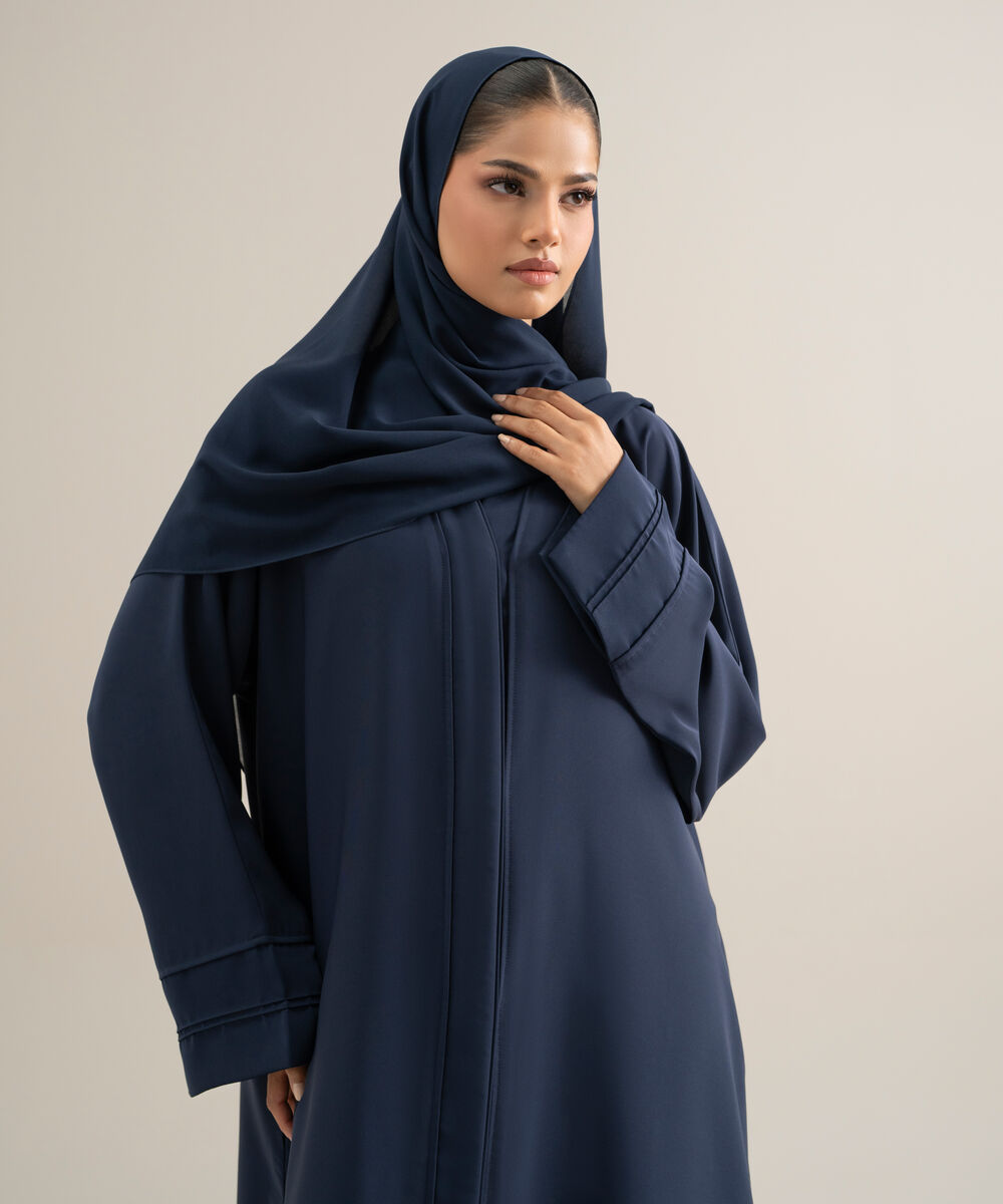 Women's Polyester Navy Blue Kimono Abaya Set