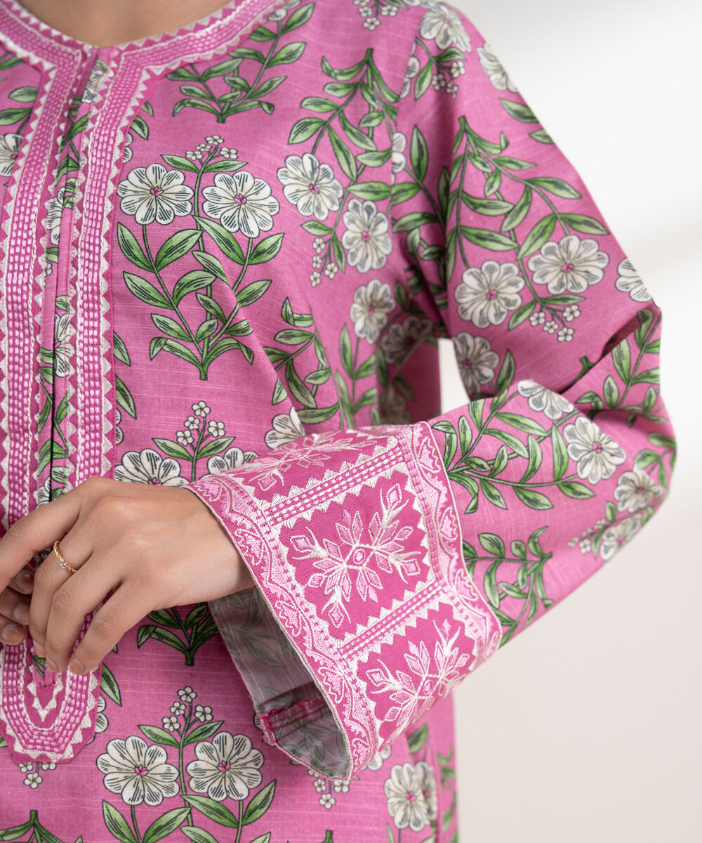 Women's RTW Light Khaddar Embroidered Fuchsia Straight Shirt