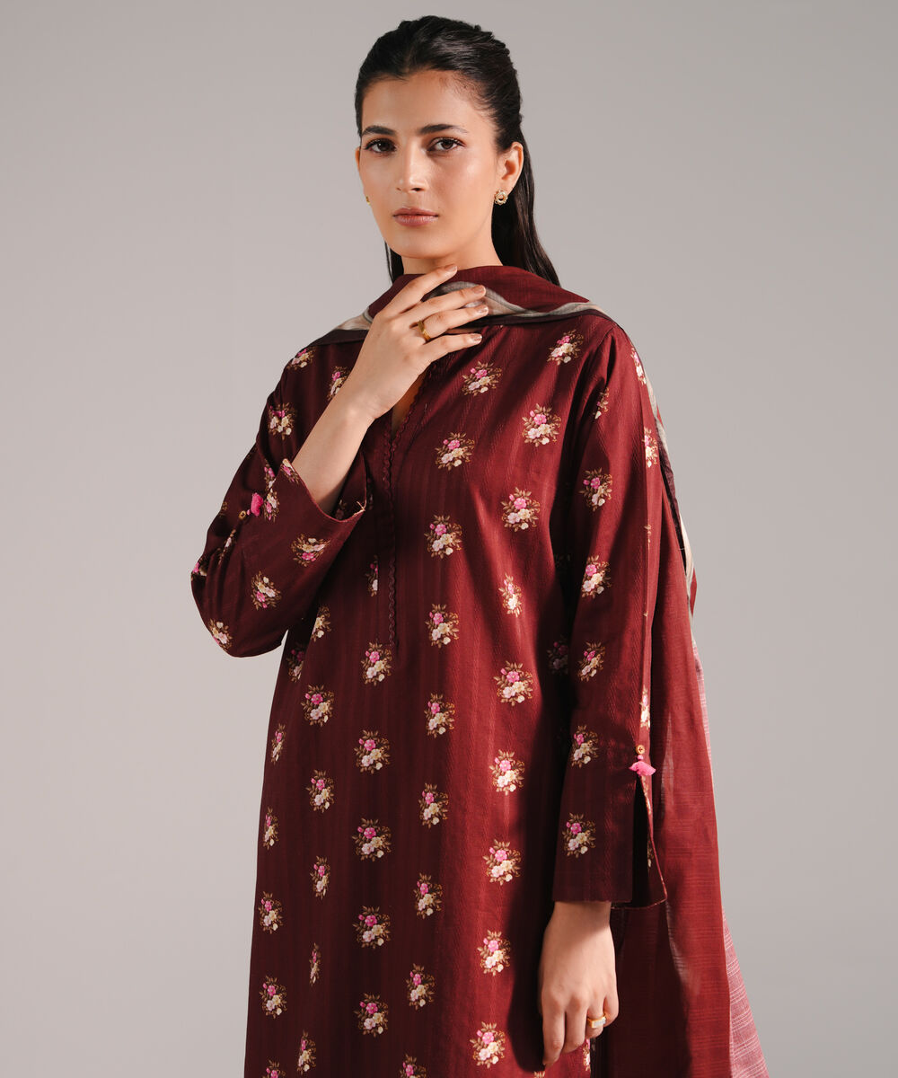 Women's RTW Leno Kara Printed Maroon 3 Piece Suit