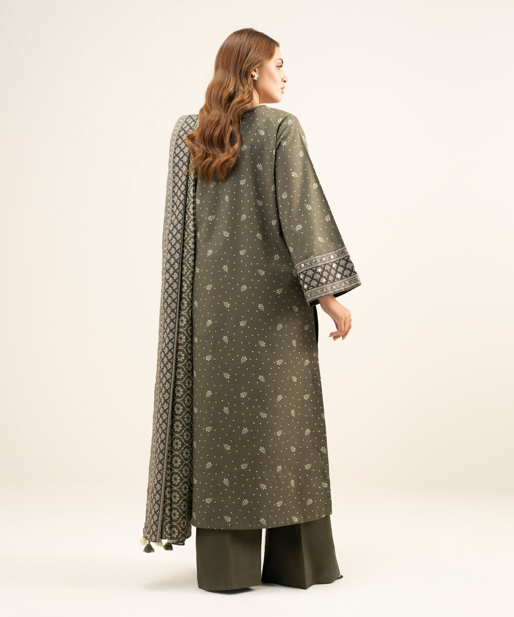 Women's Unstitched Lawn Embroidered Green 3 Piece Suit