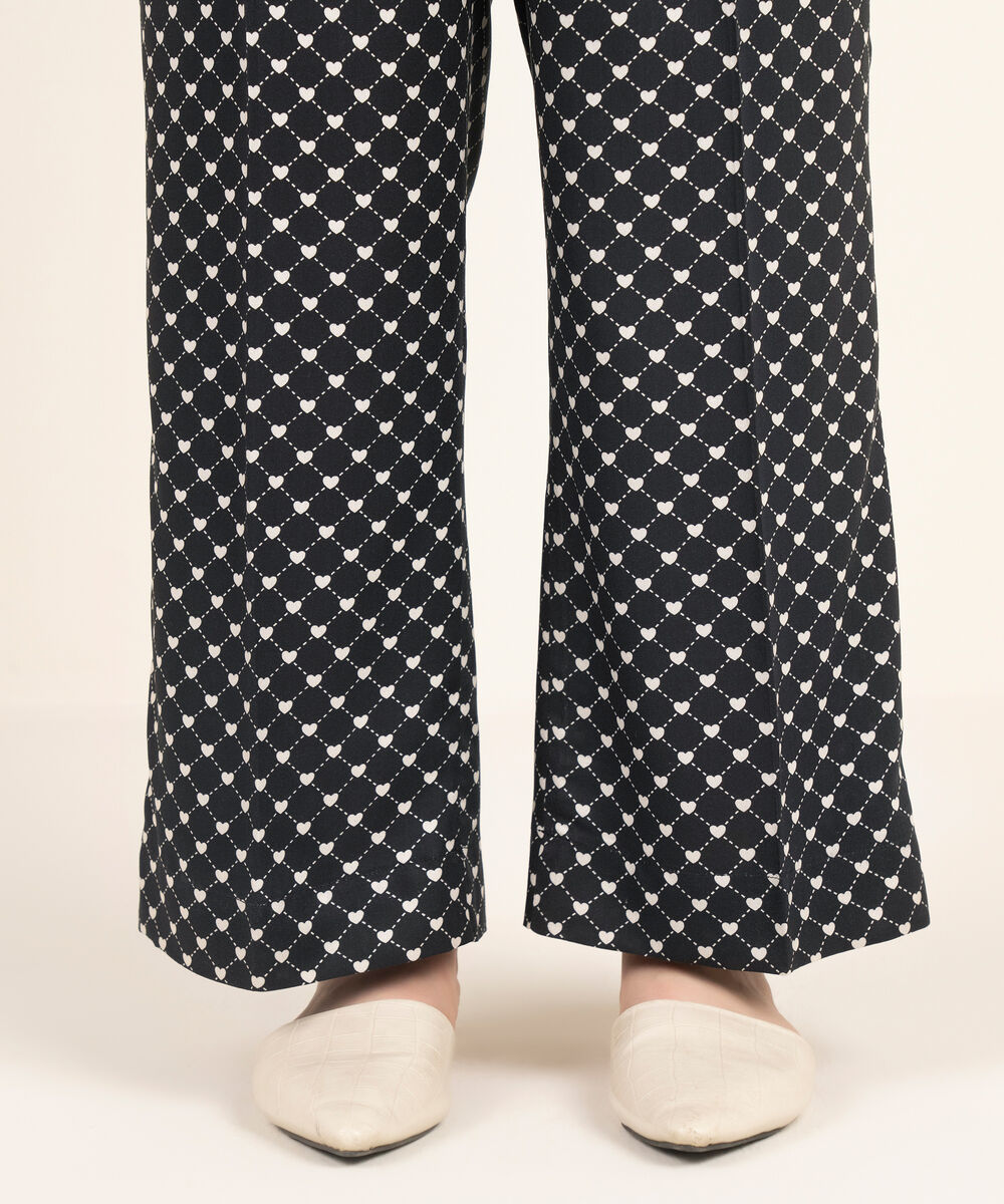 Women's RTW Linen Viscose Printed Black Straight Pants