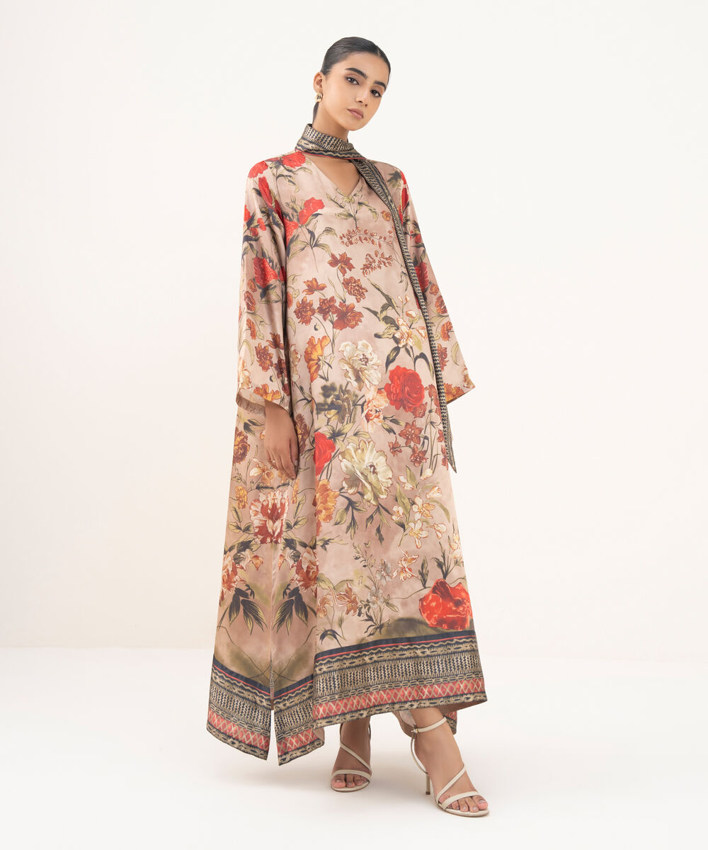 Women's RTW Blended Satin Multi Printed 2 Piece Suit