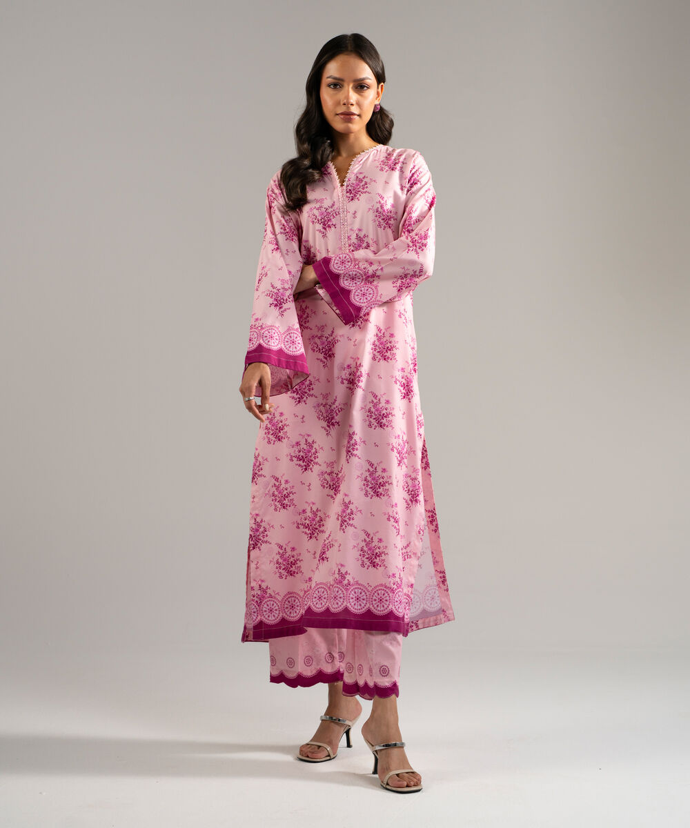 Women's RTW Cotton Viscose Printed Pink Straight Shirt