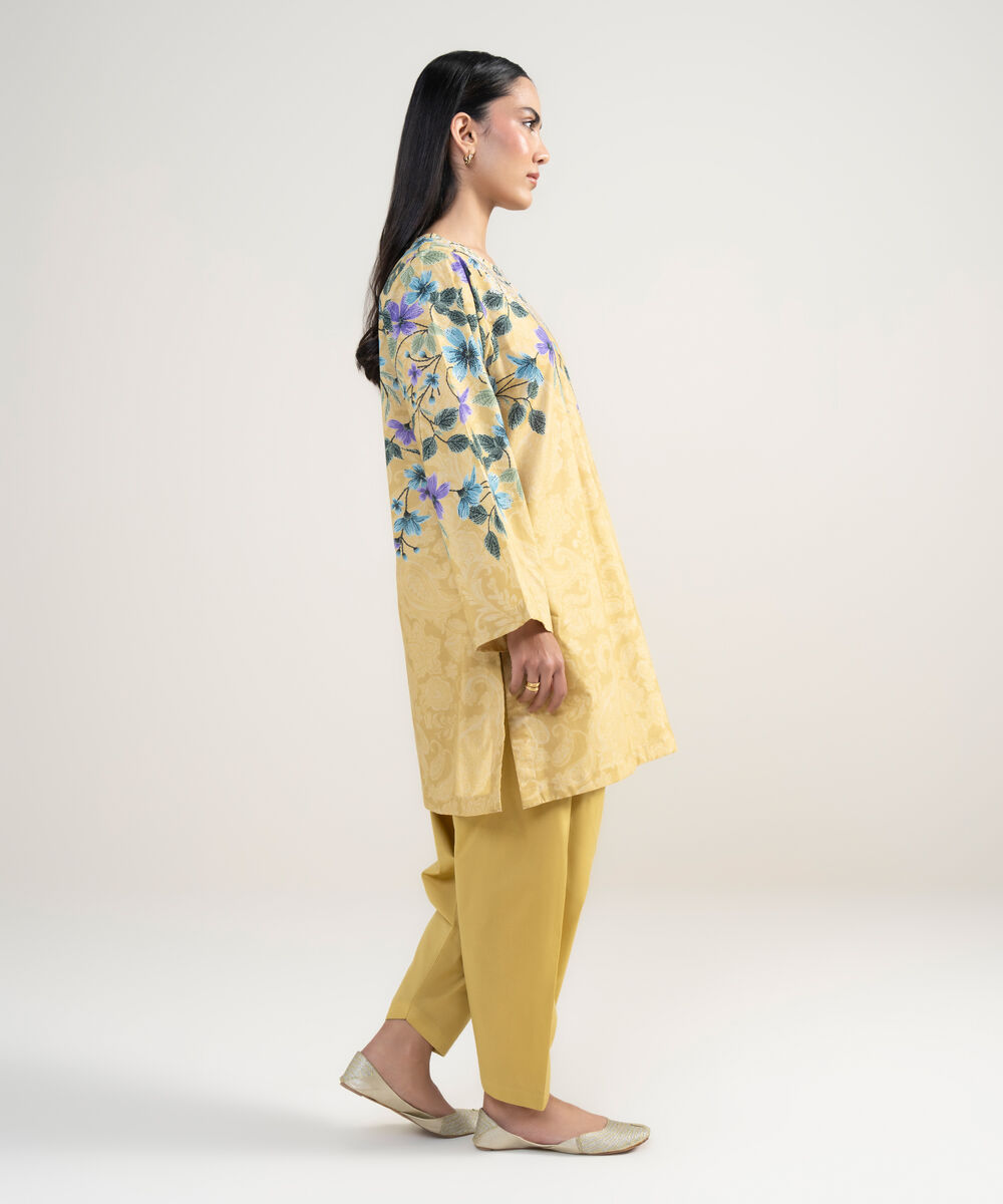 Women's RTW Cambric Printed Yellow Straight Shirt