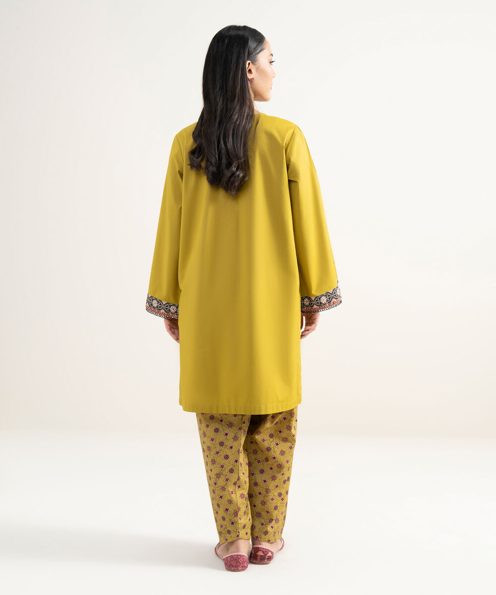 Women's RTW Lawn Solid Yellow Straight Shirt