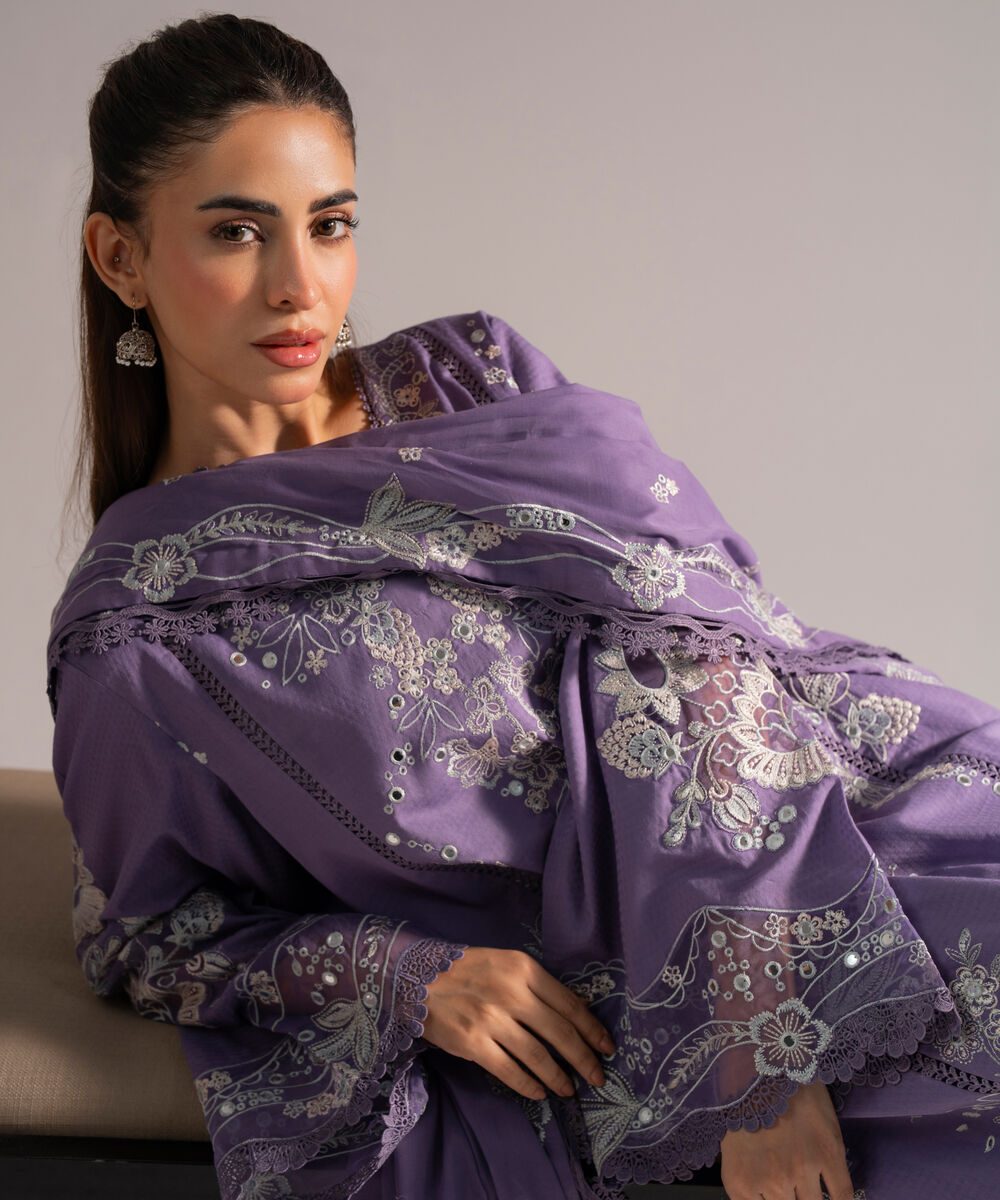Women's RTW Dobby Embroidered Lavender 3 Piece Suit
