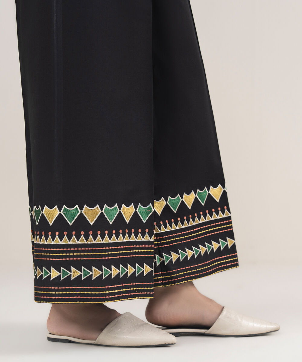 Women's Unstitched Cotton Printed Black Trousers Fabric