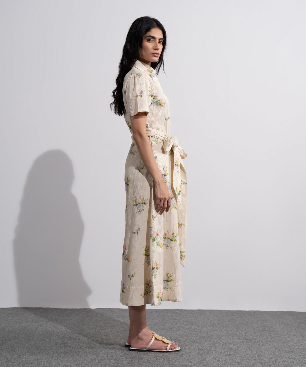 Women's Multi Floral Printed Seersucker Dress