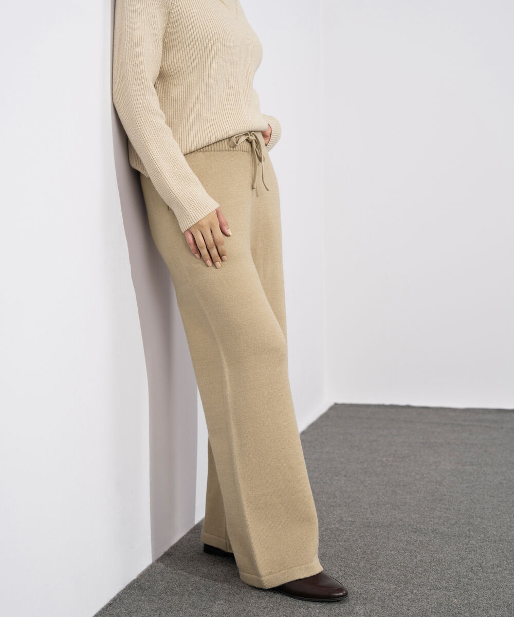 Women's Western Wear Beige Pull On Long Knit Trouser