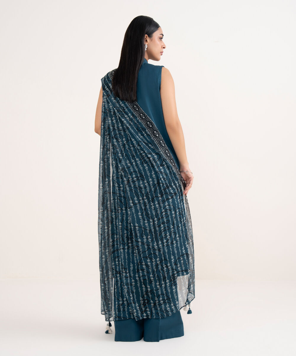 Women's Unstitched Cotton Embroidered Blue 3 Piece Suit