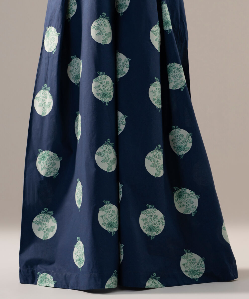 Women's RTW Poplin Printed Dark Blue Flared Pants