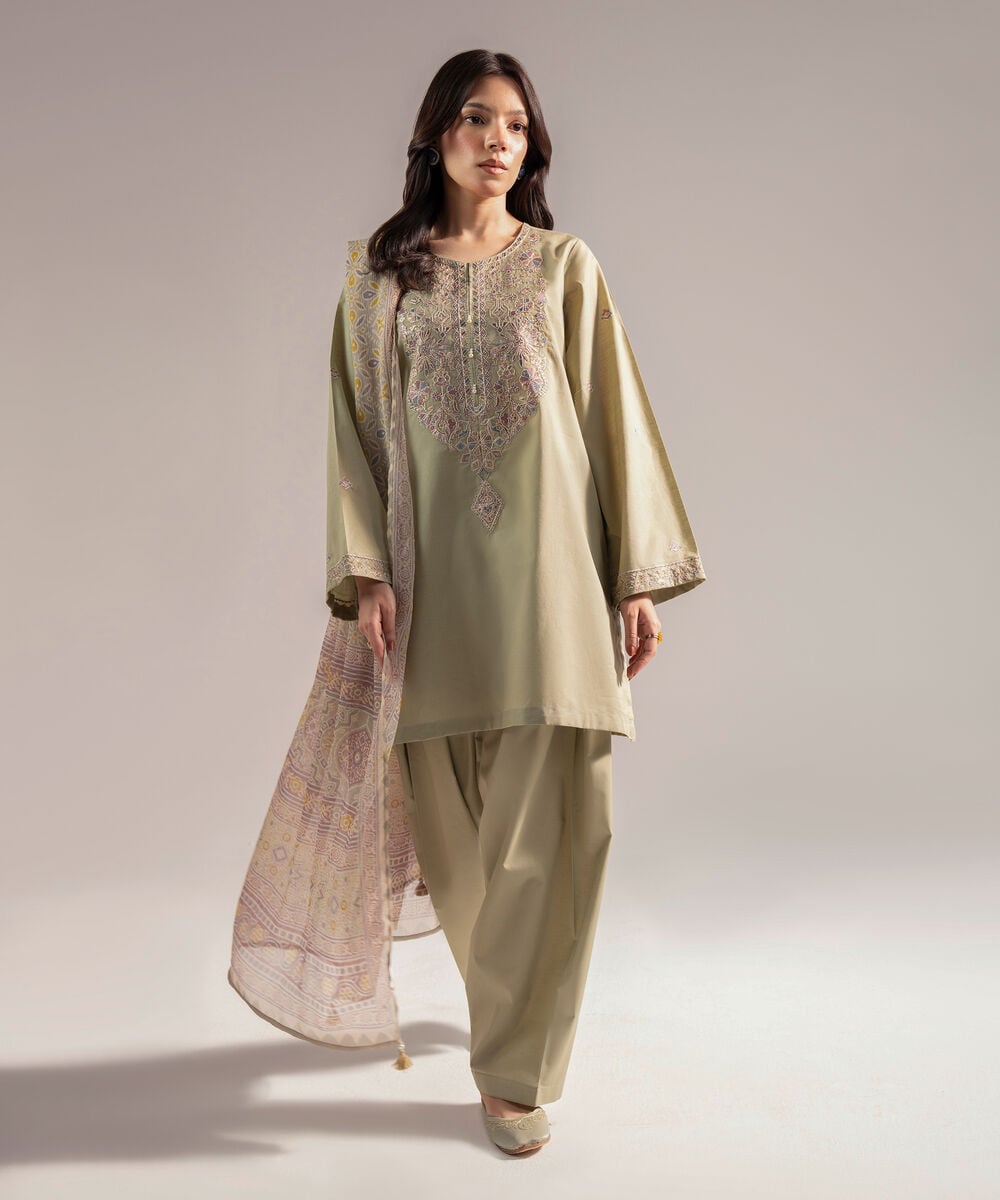 Blended Chiffon Printed Olive Green Dupatta