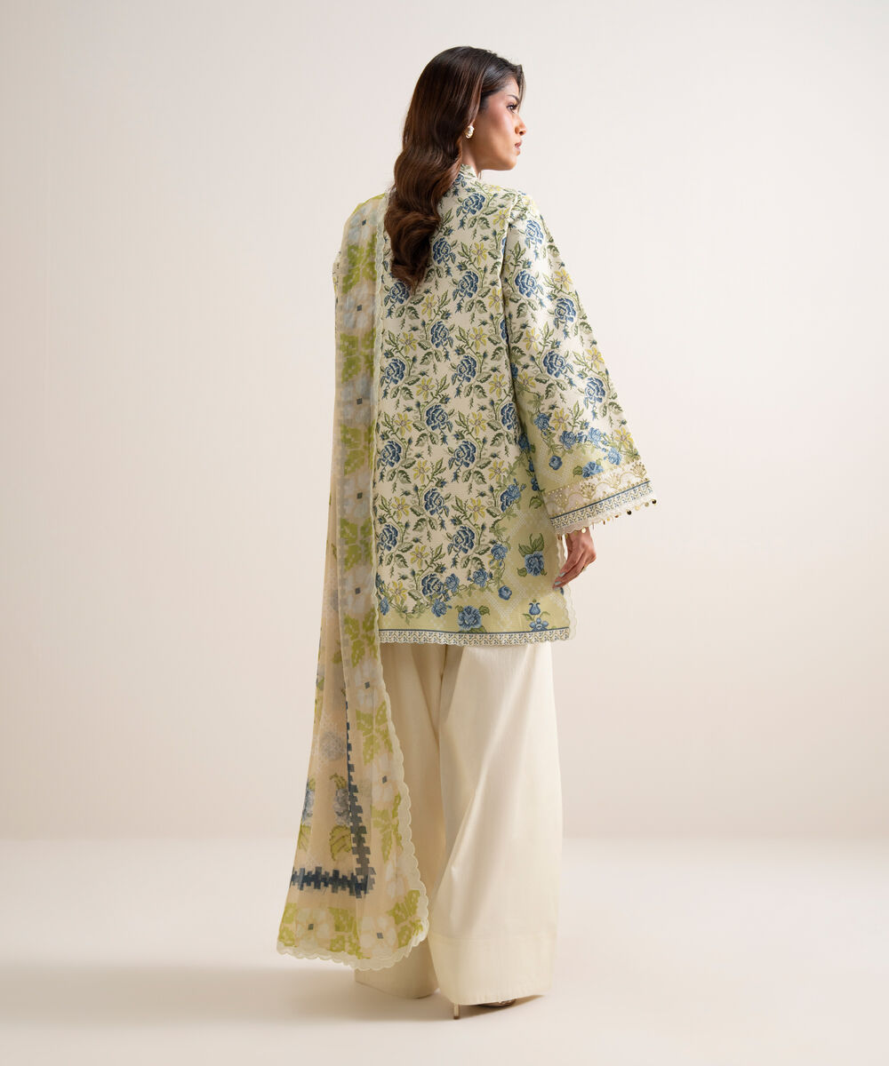 Women's Unstitched Zari Cotton Embroidered Multi 3 Piece Suit