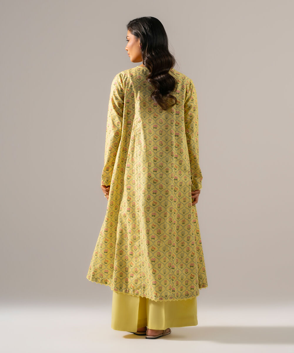 Women's RTW Cambric Printed Pale Yellow Angrakha