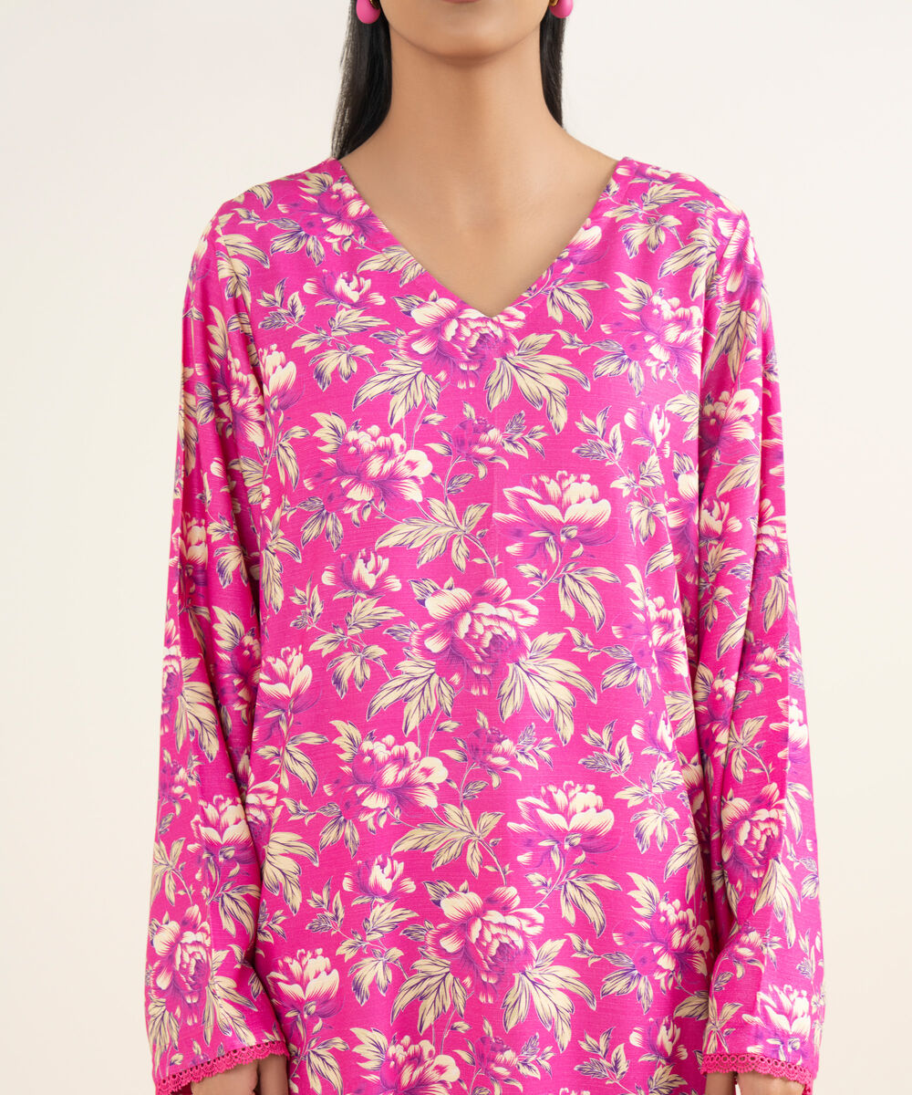 Women's RTW Light Khaddar Printed Pink A-Line Shirt