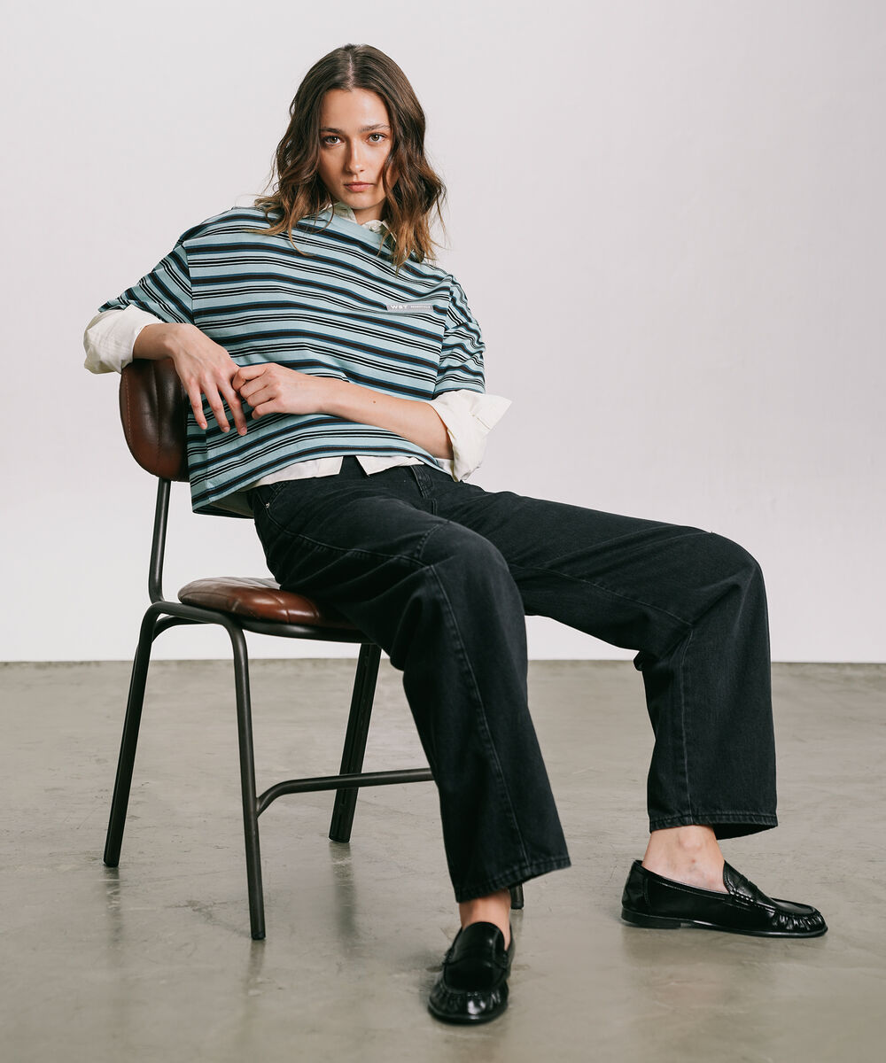 Women's Western Wear Blue Yarn Dyed T-Shirt