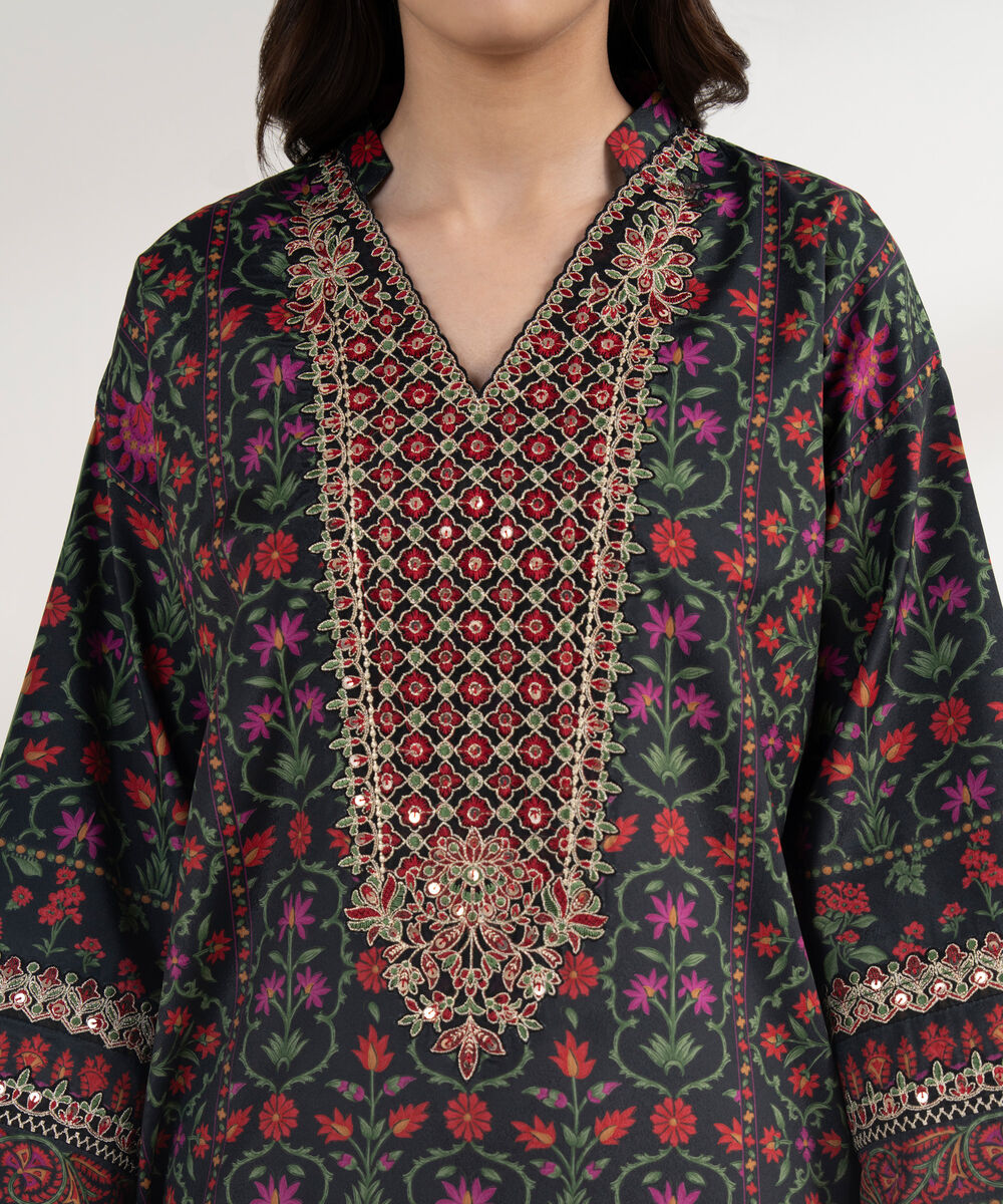 Women's Unstitched Blended Grip Silk Printed Multi 3 Piece Suit