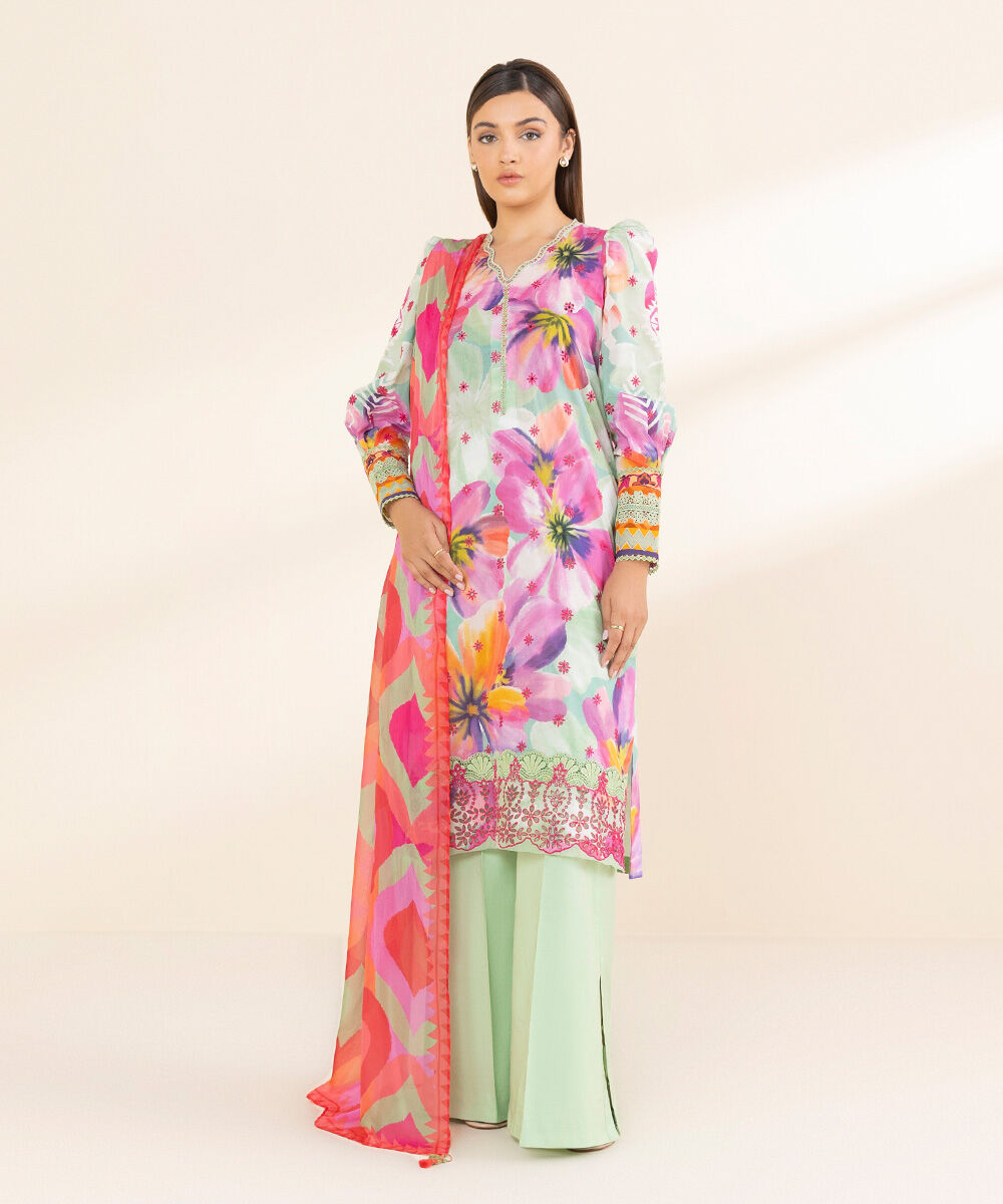 Women's Unstitched Lawn Embroidered Multi 3 Piece Suit